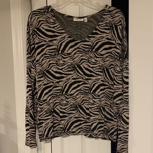 Majestic Zebra Pattern Long Sleeve Top - Black and Tan